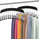 Leggings Hangers, Wooden Closet Hanging Leggings Storage Organizer Scarf Hangers with 24 Clips, 360 Swivel Hook, Black, 2 Pcs