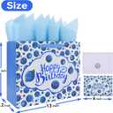 2 x 13'' Large Blueberry Happy Birthday Gift Bag Set with Handles, Greeting Card, Tissue Papers and Stickers for Boys Girls Kids Teens Women Men, Fruit Themed Birthday Design, 1 Pcs