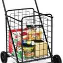 Portable Folding Shopping Cart - Heavy Duty Rolling Utility Cart for Groceries, Laundry, Storage | Compact Foldable Design with Wheels & Basket,Black