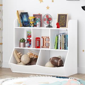 UTEX Toy Storage Organizer with Bookcase, Kids Multi Shelf Cubby for Books,Toys, Storage Organizer for Boys,Girls Play Room/Bedroom-White, 5 Cubbies