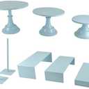 FESTLOVE Set of 8 Blue Cake Stands Donut Holder Round Metal Dessert Display Risers Cupcake Stand Serving Platter for Weddings Birthday Baby Showers Anniversary Party