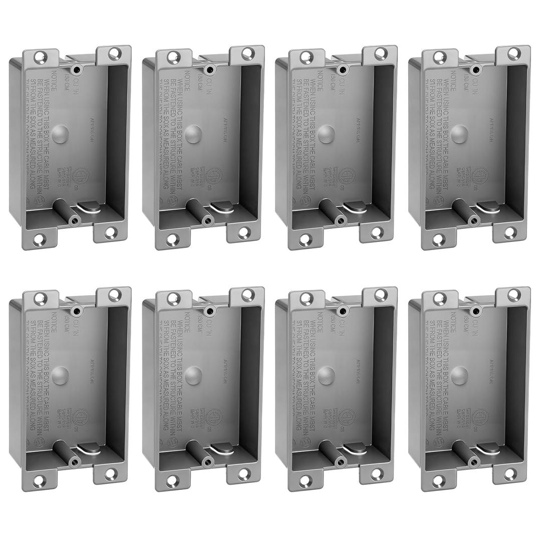 Relaxweex 8 Pack Plastic Shallow Electrical Box, 8 Cubic Inch Grey Shallow Outlet Box, Single Gang Old Work Junction Bulk, Length 4.25'', Width 2.4'', Depth 1.24'', Etl Certified