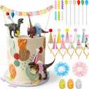 Gemscream 39 Pcs Dinosaur Cake Toppers Party Animal Cake Decorations Dinosaur Figures with Hats Mini Balloons for Birthday Pet Theme Party