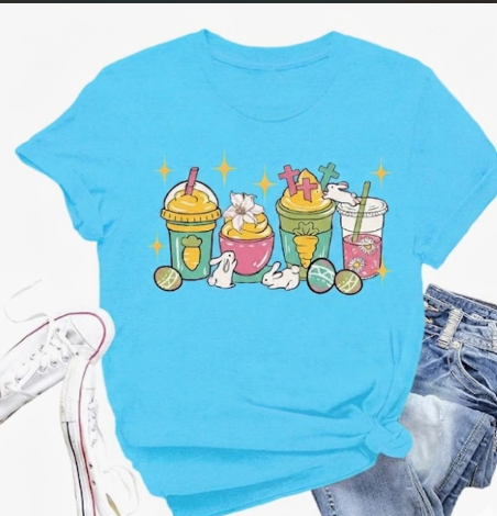 Easter Shirts for Women Happy Easter T-Shirt Cute Bunny Rabbit Print Tee Tops, Large