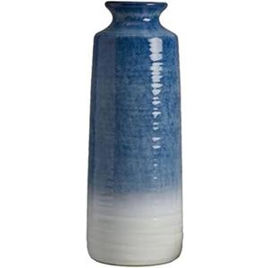 Mikasa Blue and White Ceramic Vase, Use to Display Faux or Dried Flowers, 5.9x5.9x15.7 Inch