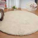 Round Rugs 8ft Shag Washable Fluffy Area Rugs for Bedroom Light Brown Beige Large Circle Faux Rabbit Shaggy Fur Rug for Living Room Nursery Rug