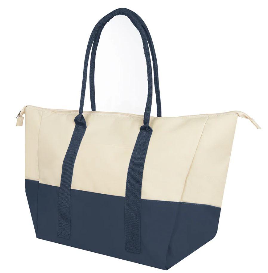 Extra Large Canvas Tote Reusable Beach Bag, Beige and Navy Blue, 5 PCS