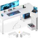 AODK L Shaped Desk with 4 Tier Drawers, 61" Reversible Gaming Desk with Power Outlets, L Shaped Computer Desk with USB Charging Port and Host Stand, Home Office Corner Desk, Easy to Assemble, White