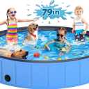 Instraella Extra Large Dog Pool Foldable Plastic Pool for Large Dogs, 0.6mm Durable and Collapsible Pet Bathing Tub Portable Outside Swimming Pool for Kiddie and Dogs (79x16in)