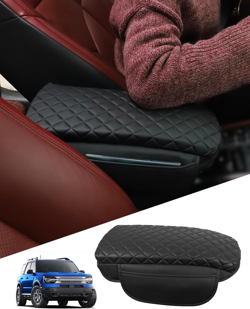 for 2024 Bronco Sport Center Console Cover Armrest Cover Bronco Sport Accessories 2023-2021 Black with Pockets Upgrade Arm Rest Pad Console Cushion Lid