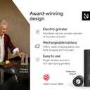 LARS NYSM Electric Salt and Pepper Grinder Set, USB Rechargeable, Automatic Salt and Pepper Mills, Spice Shakers Refillable with LED Light, Adjustable Coarseness, Ceramic Grinder (Carbon Black)