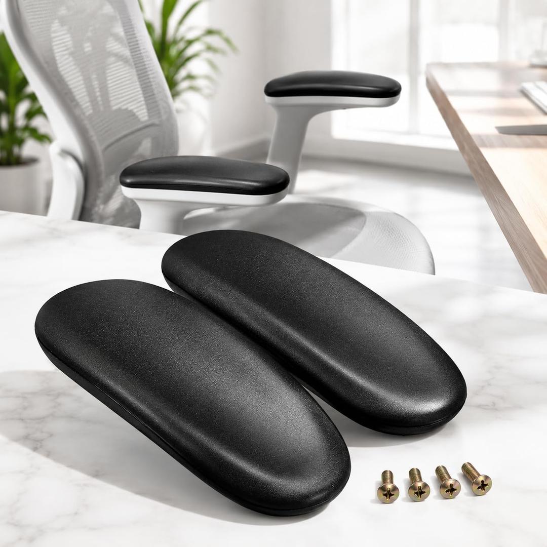 Office Chair Replacement Armrest Arm Pads Caps Fit Univeral Desk Chair Arms 4" Mounting Hole with Mounting Hole Patterns Screws (1 Pair) Black