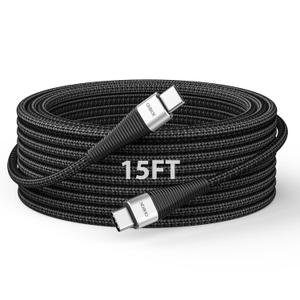 Extra Long USB C to USB C Cable 15FT 100W, USB C Charger Cable Fast Charging Cord Braided, Type C Cable for iPhone 17 16 15/15Plus/15Pro/Max, MacBook Pro/Air, iPad Pro/Air/Mini, Samsung, Pixel, Laptop
