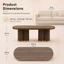 Oval Fluted Coffee Tables for Living Room, 47" Wood Coffee Table,Walnut, 19.7"D x 47.2"W x 19.7"H