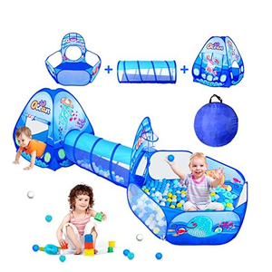 PigPigPen 3 in 1 Kids Play Tent with Tunnel, Ball Pit, Basketball Hoop for Boys & Girls, Toddler Pop Up Playhouse Toy Baby Indoor/Outdoor, Gift Year Old Child (3 Tent)