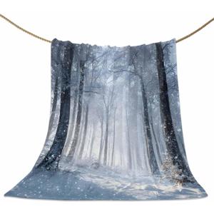 Christmas Throw Blankets, Winter Forests Soft Cozy Fleece Blanket Decorative for Home Sofa Couch Chair Living Bedroom Dorm,30x40 Inches, Nature Snowscape (Blue)
