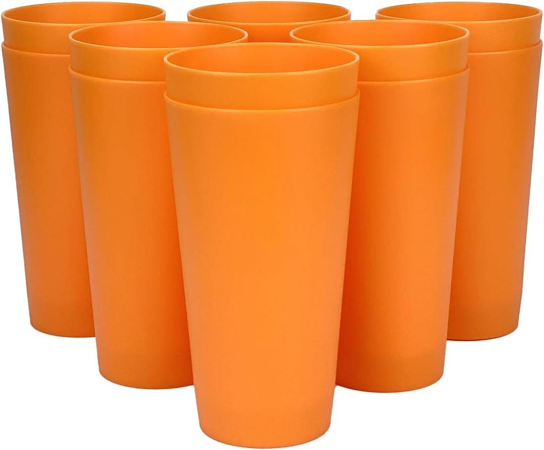 Yalin 32 ounce Plastic Tumblers/Large Drinking Glasses/Party Cups/Iced Tea Glasses,Unbreakable, Dishwasher Safe, BPA Free,set of 12 (Orange)