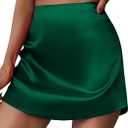 Women's Elegant Silk Satin Wrap Mini Skirt High Waist Lace Trim Mini Bow Tie A-Line Short Skater Skirt XS