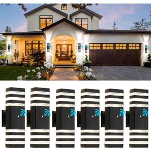 Tewei 6 Pack Outdoor Wall Lights Dusk to Dawn Exterior Light Fixture, 3-Layer Black Outdoor Lights for House, IP65 Waterproof Up and Down Outside Porch Lights for Garage Patio, 3000K