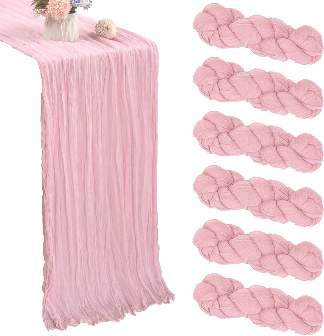 6 Pack Pink Cheesecloth Table Runner 35x120 Inch Gauze Rustic Boho Table Runner 10FT Cheese Cloth for Spring Wedding Decor Birthday Party Bridal Baby Shower Easter Table Decoration