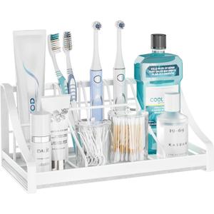 Toothbrush Holder Instant-Dry Organizer - Bathroom Countertop Organizer Kids Electric Toothbrush Toothpaste Holders - 7 Slots Bathroom Sink Accessories Storage Tooth Brush Counter Organization, White