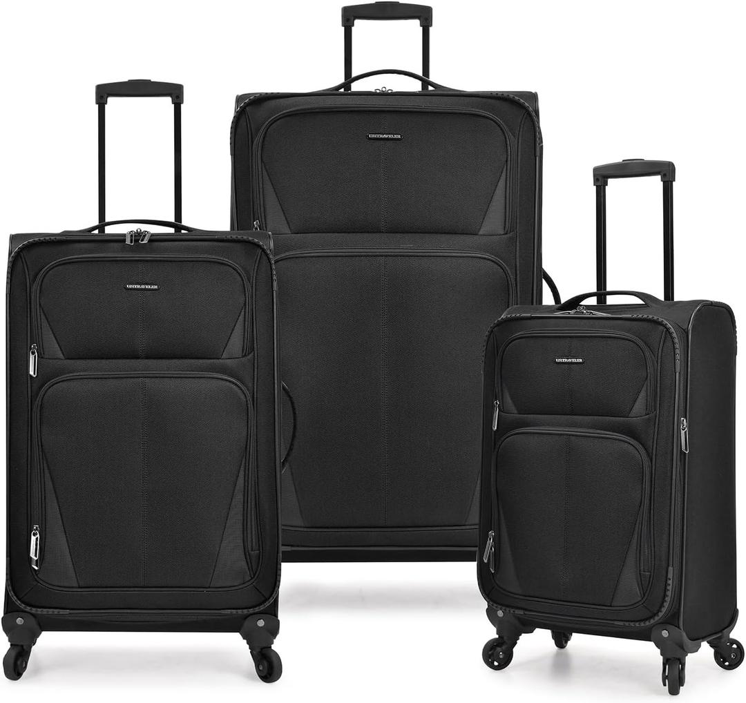 U.S. Traveler Aviron Bay Expandable Softside Spinner Wheels, Black, 3 Piece Luggage