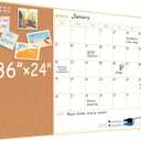 ARCOBIS Whiteboard Calendar with Cork Board, 36"x24" Magnetic White Board Calendar Dry Erase for Wall, Gold Frame Monthly Combination Board for Office, Home, School