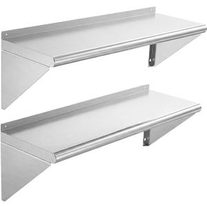 KUARBARR Stainless Steel Shelf Wall-Mounted Stainless Steel Wall Shelf 12 x 48 Inch, 2 Pack Commercial Metal Wall Shelves Garage Shelving for Restaurant Kitchen