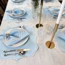 Cotton Linen Placemats Set of 4 - Double Layered, Machine Washable, Scalloped & Embroidered Cloth Table Mats - Wedding, Spring, Summer Mat, 19 x 17 inch, Light Blue