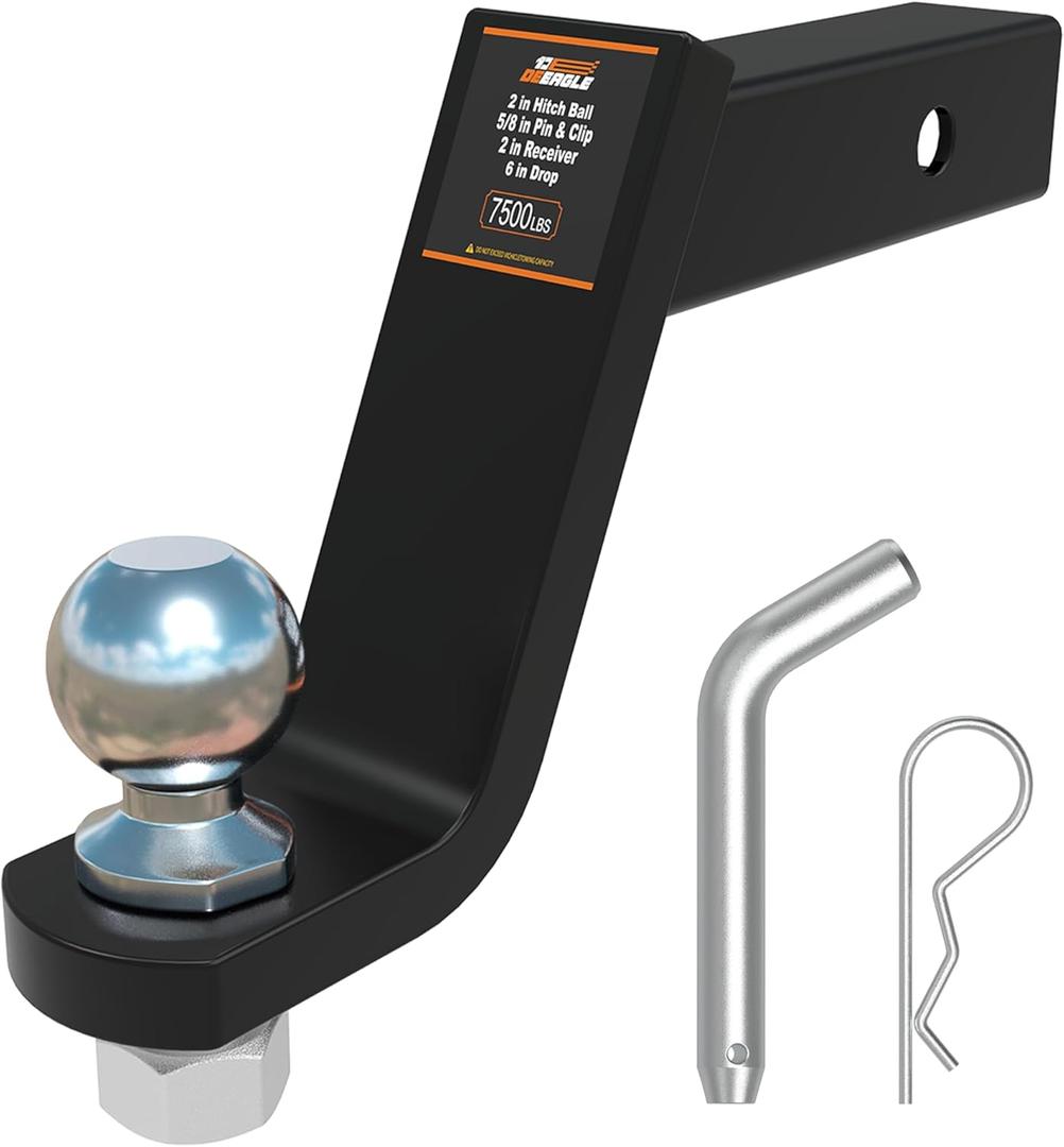 DEEAGLE 2 in Ball Hitch with Pin, Heavy Duty Steel Receiver Hitch, Fits 2 in Receiver, 7500lbs, 6 in Drop