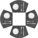SHACOS Small Round Table Placemats Wedge Placemat Set of 4 Non Slip Heat Resistant Woven Vinyl Table Mats Wipe Clean Indoor Outdoor (4, Black Gray)