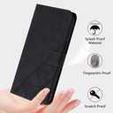 for iPhone 17 Air Leather Case, Geometric Patterns Wallet Case with 3 Card Slots, Magnetic Closure Kickstand Flip Phone Case Shockproof Cover, Black