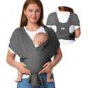 Momcozy Baby Wrap Carrier Skin-Friendly Fabric, Easy to Wear Baby Carrier Sling T-Shirt Design, Hands Free Baby Carriers Newborn to Toddler 8-35lbs, Adjustable Buckle for Waist 27-47inch, Deep Grey (Regular)