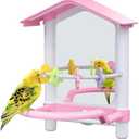 8.1 Inch Pet Bird Mirror with Perch Stand and Parakeet Chew Toys,Parrot Toys Bird Cage Decorative Accessory, Helps Birds Release Stress for Canaries Budgies Lovebirds Conures Cockatiels (Pink)