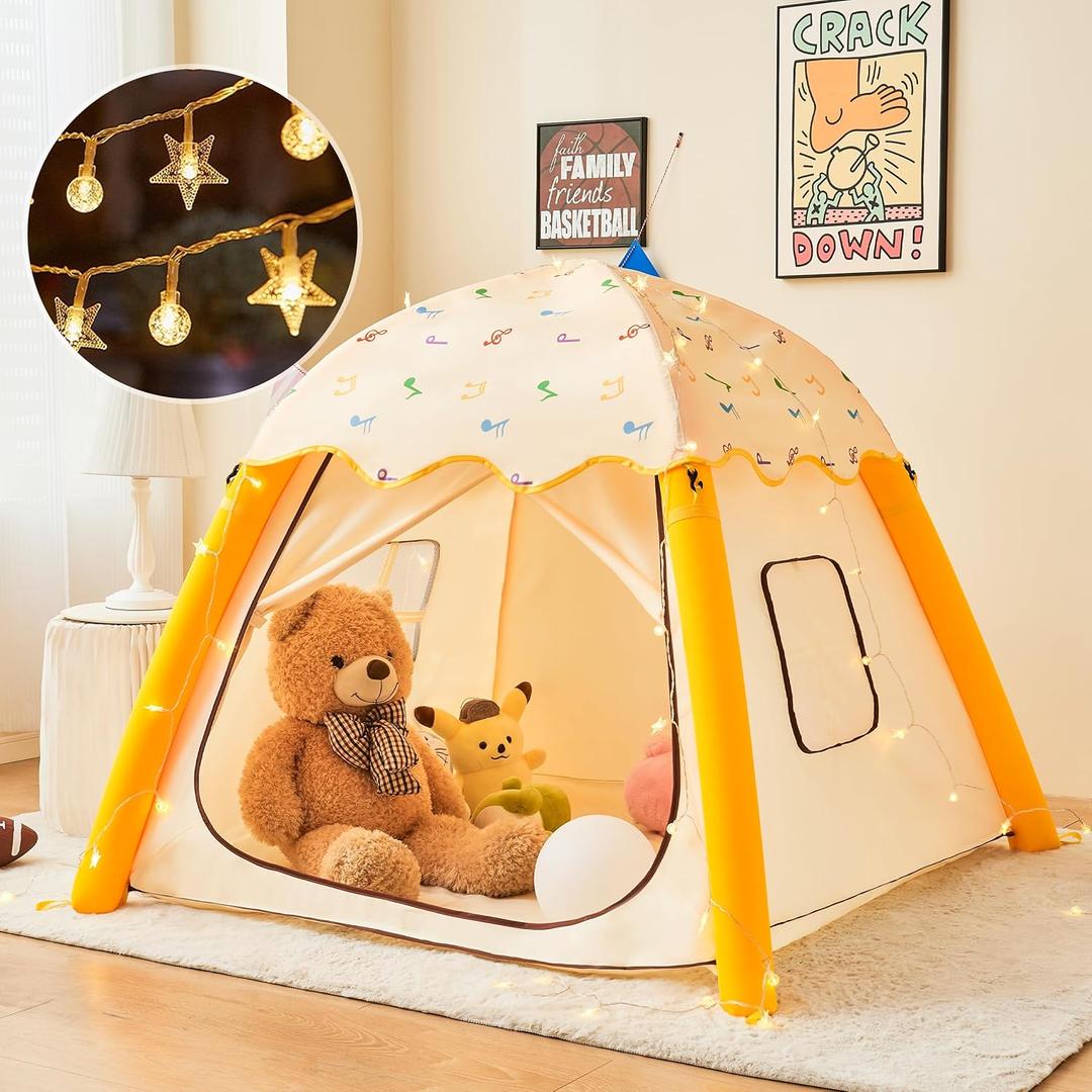 HalloDeer Kids Play Tent with Star Lights, Inflatable Toddler Tent Dome for Boys & Girls, Indoor Kids Tents, Portable for Outdoor, 51x51x43 in, Yellow HalloDeer Kids Play Tent with Star Lights, Inflatable Toddler Tent Dome for Boys & Girls, Indoor Kids Tents, Portable for Outdoor, 51x51x43 in, Yellow