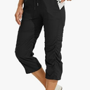 Willit Capris Travel Pants Lightweight Striped Woven Workout Casual Pants with Pockets, L, Black