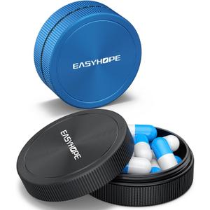 Small Pill Box & Earplug Case, (2 Pack) Metal Aluminum Alloy Bottle Waterproof Mini Travel Medicine Organizer Portable Container, Hold Jewelry Vitamins,Fish Oil - Compatible with, Loop, Vibes,Eargasm (Black+blue)