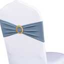 Pack of 50 Spandex Dusty Blue Chair Sashes with Gold Buckles, Stretch Chairs Bands Bows for Wedding Birthday Party Baby Shower Christmas Events Decorations (Dusty Blue Sashes, Gold Buckles)