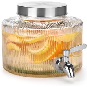 Drink Dispenser for Fridge, Glass Drink Dispenser with 100% Leakproof Stainless Steel Spigot, Ideal for Water, Lemonade, Juice, Sangria, Iced Tea, 0.74 Gallon (EXP 08/26/26)