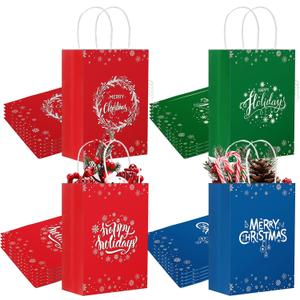 24 Pieces Merry Christmas Gift Bags Holiday Paper Bags with Handle 8.7 x 6.3 x 3.15 Inch Xmas Treat Bags Bulk for Xmas Coworkers Teachers Birthdays Christmas Holiday Parties Wedding Shopping
