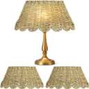 2Pcs Scalloped Lamp Shade, 12.6 x 6.3 in Wicker Lamp Shades Handmade Seagrass Woven Boho Lampshade Set, Rustic Table Lamp Shade for Home Nightstand Bedroom Deco