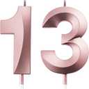 Birthday Candles Numeral Candles Cake Topper Decoration for Birthday Party Wedding Anniversary Celebration Supplies(Rose Gold,13th)