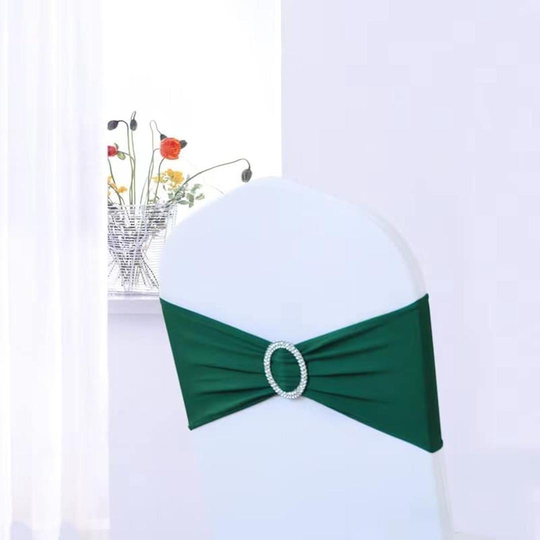 10PCS Spandex Chair Bands Sashes for Wedding Party Banquet Christmas Thanksgiving Baby Shower Event Decorations (Black Green)