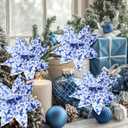 2 x HunnmingRe 10 Pcs Chinoiserie Christmas Poinsettia 10.24 Inch Blue and White Christmas Chinoiserie Ornaments Decoration Artificial Poinsettia Floral Picks Large Chinese Flower Stem for Xmas Tree Decor