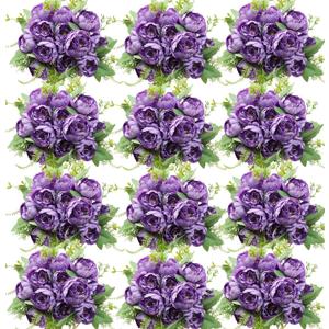 12 Pcs Artificial Peonies Silk Flowers, Fake Peony Bouquet Boho Faux Flowers Arrangements for Wedding Home Centerpiece Table Decoration (Dark Purple)