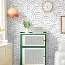 6 x Kitico Peel and Stick Wallpaper White and Grey Contact Paper - Geometric Semi-Circular Removable Self Adhesive for Bedroom Wall Furniture 17.3"x78.7"