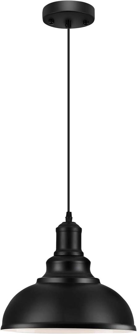 LOEHINLE Pendant Lighting Vintage Industrial Fixtures, Black Metal Farmhouse Lights, Ceiling Lamp for Kitchen Home Island Dining Room Bedroom, 11.4 inches