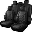 HChengkikz Nappa Leather Car Seat Covers Full Set, Black Car seat Protector 5 Seats, Waterproof Car Seat Cushion, Universal Automotive Seat Covers Fit for SUV Truck Pick-up Sedan, Front and Rear