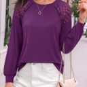 siliteelon Lace Long Sleeve Tops Dress Shirt Womens Crew Neck Loose Dressy Blouse Business Casual Work Summer 2026 Purple (Purple, XL)