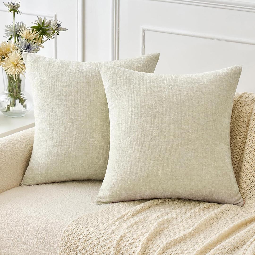 MIULEE Pack of 2 Cream Throw Pillow Covers 18x18 Inch Natural Soft Pillow Covers for Sofa Living Room Couch Solid Dyed Cases (18" x 18" (Pack of 2))
